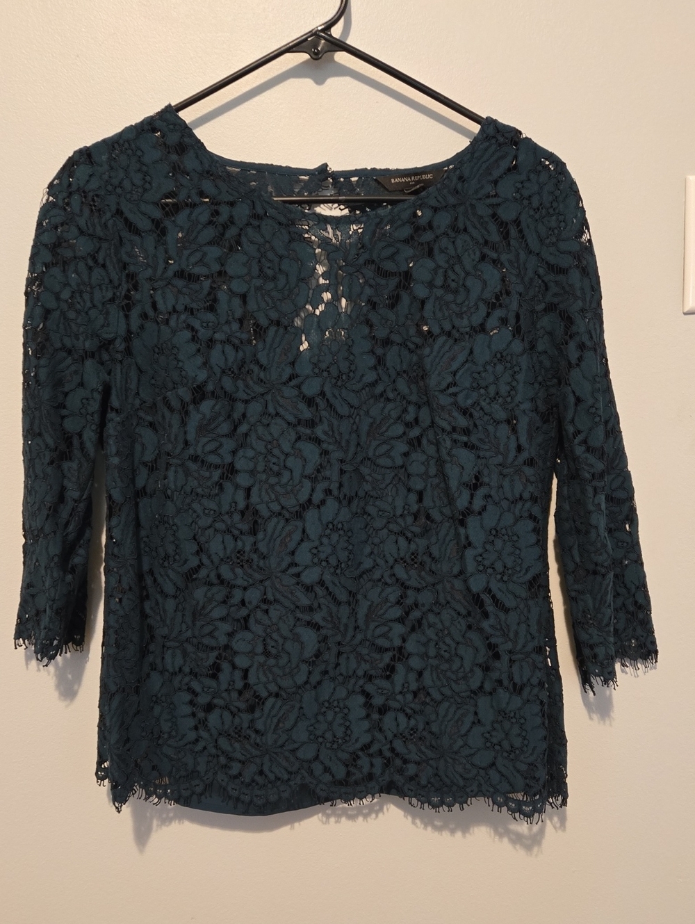Banana Republic Factory Teal Lace 3/4 Sleeve Blouse